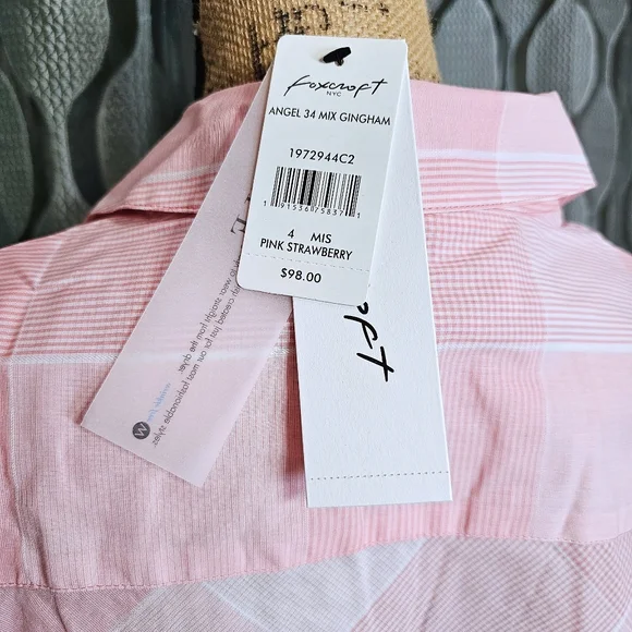 Foxcroft Gingham Vneck Blouse in Pink and White - Size 4, NWT - Picture 6 of 8